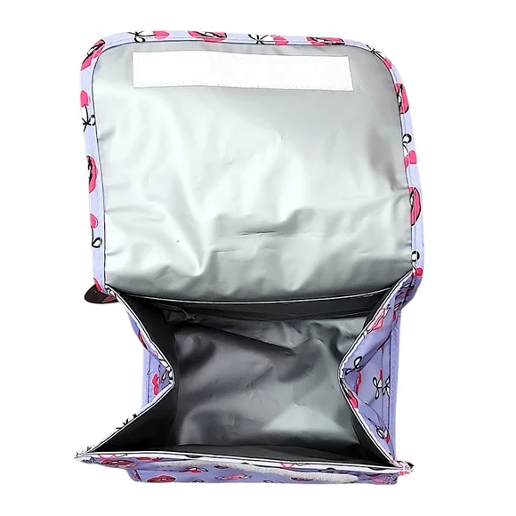 Betsey Johnson Insulated Lunch Tote Lavender Cherry Lip Print XOX Betsey Hearts - Picture 5 of 10
